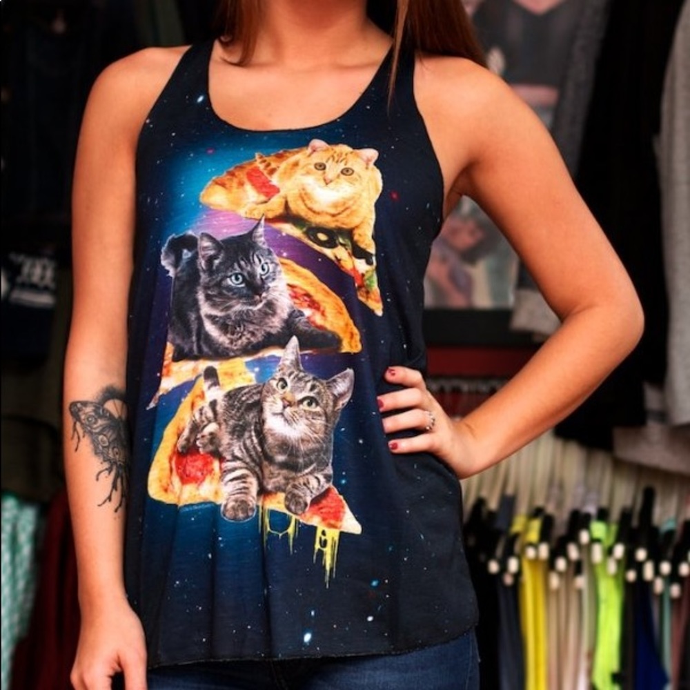 Cats on Pizza in Space Tank Top